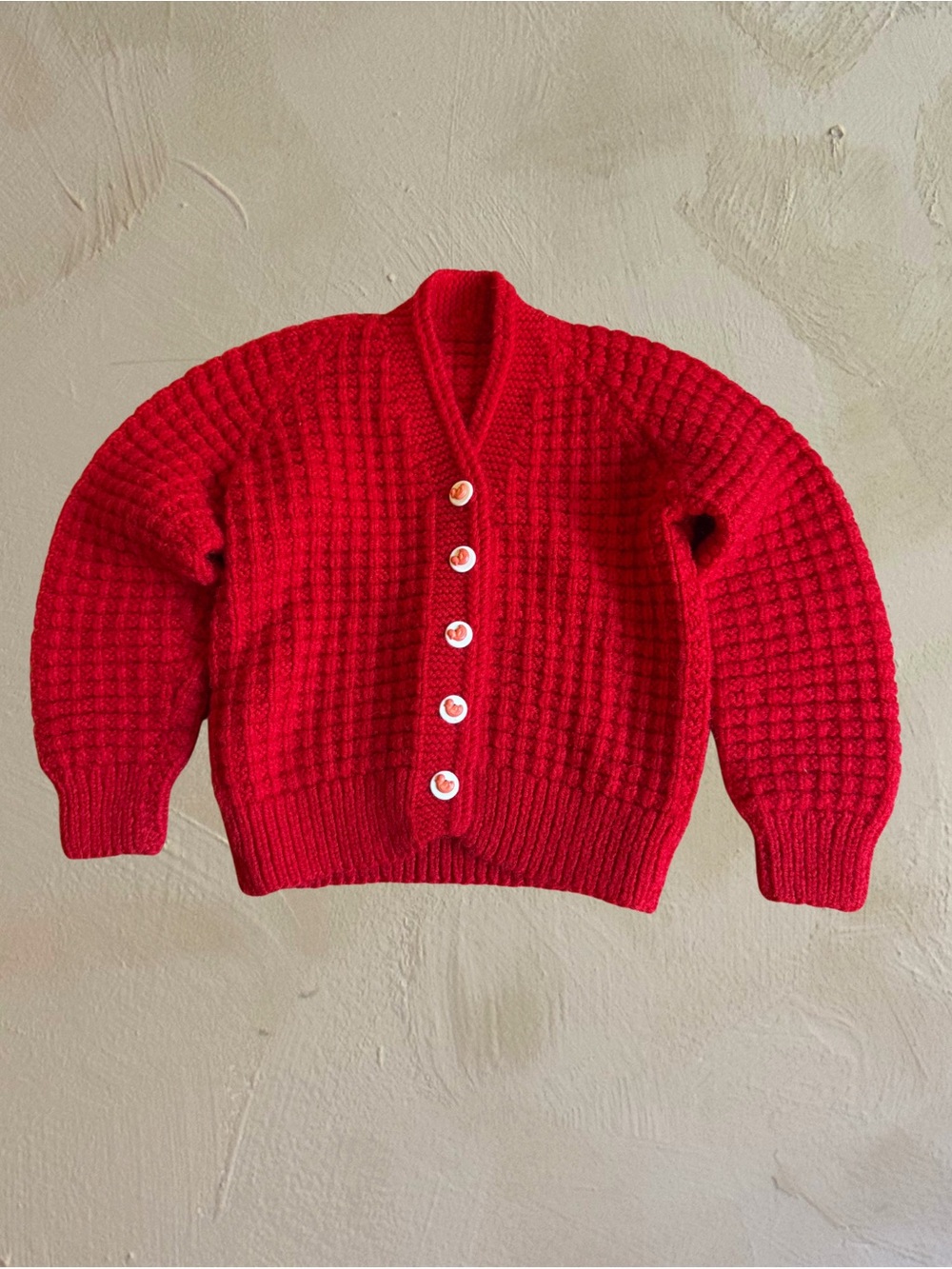 Vintage | Handmade Red Knit | Cardigan Duckling Buttons | Toddler 2T/3T